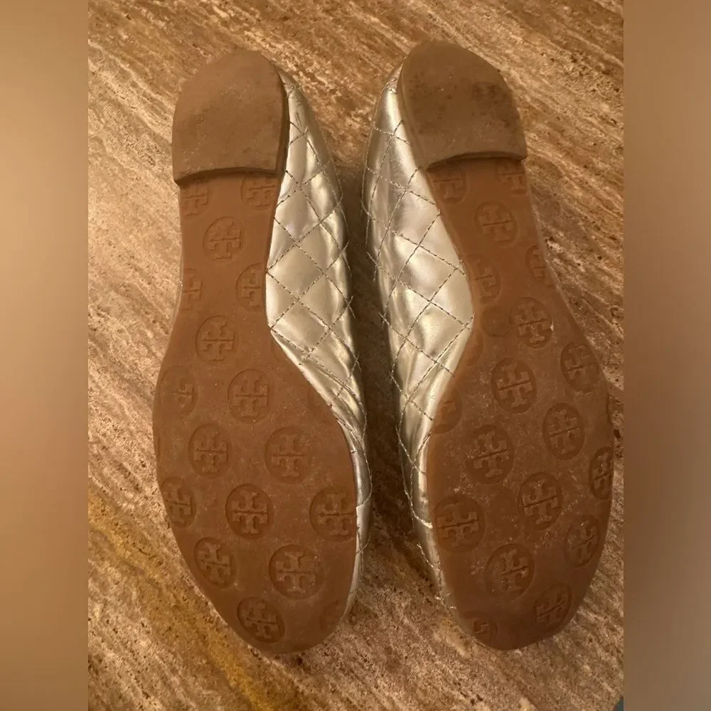 Tory Burch Quilted Silver Quinn ballet flats